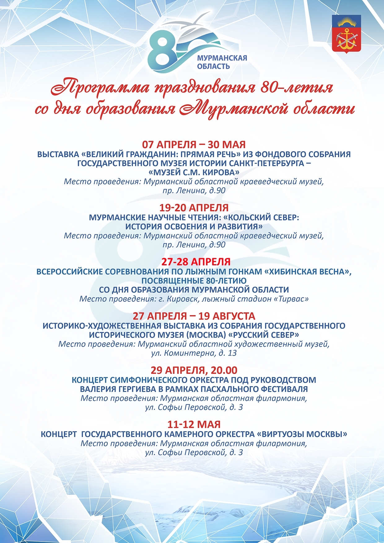 Программа празднования 80-летия Мурманской области