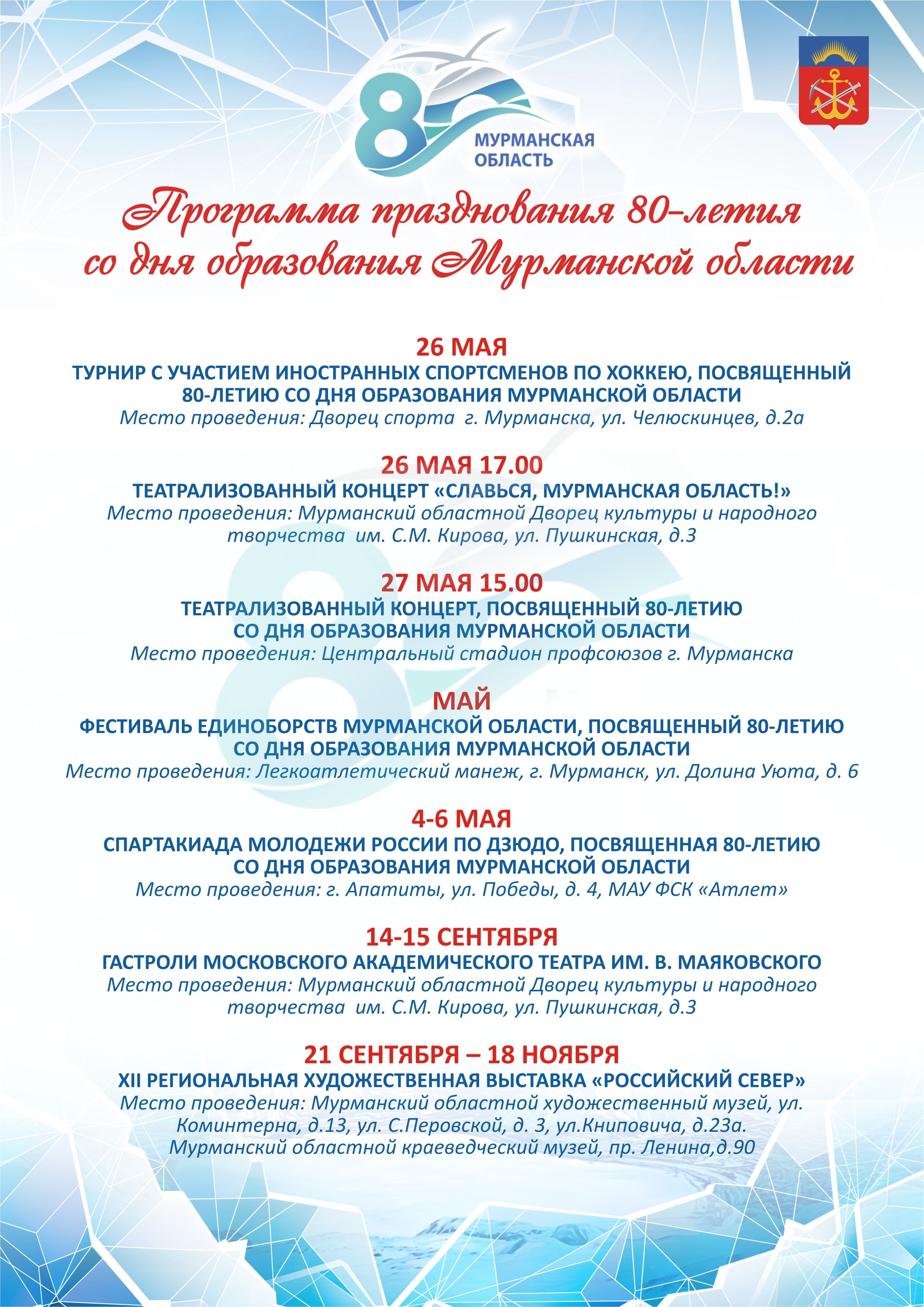 Программа празднования 80-летия Мурманской области