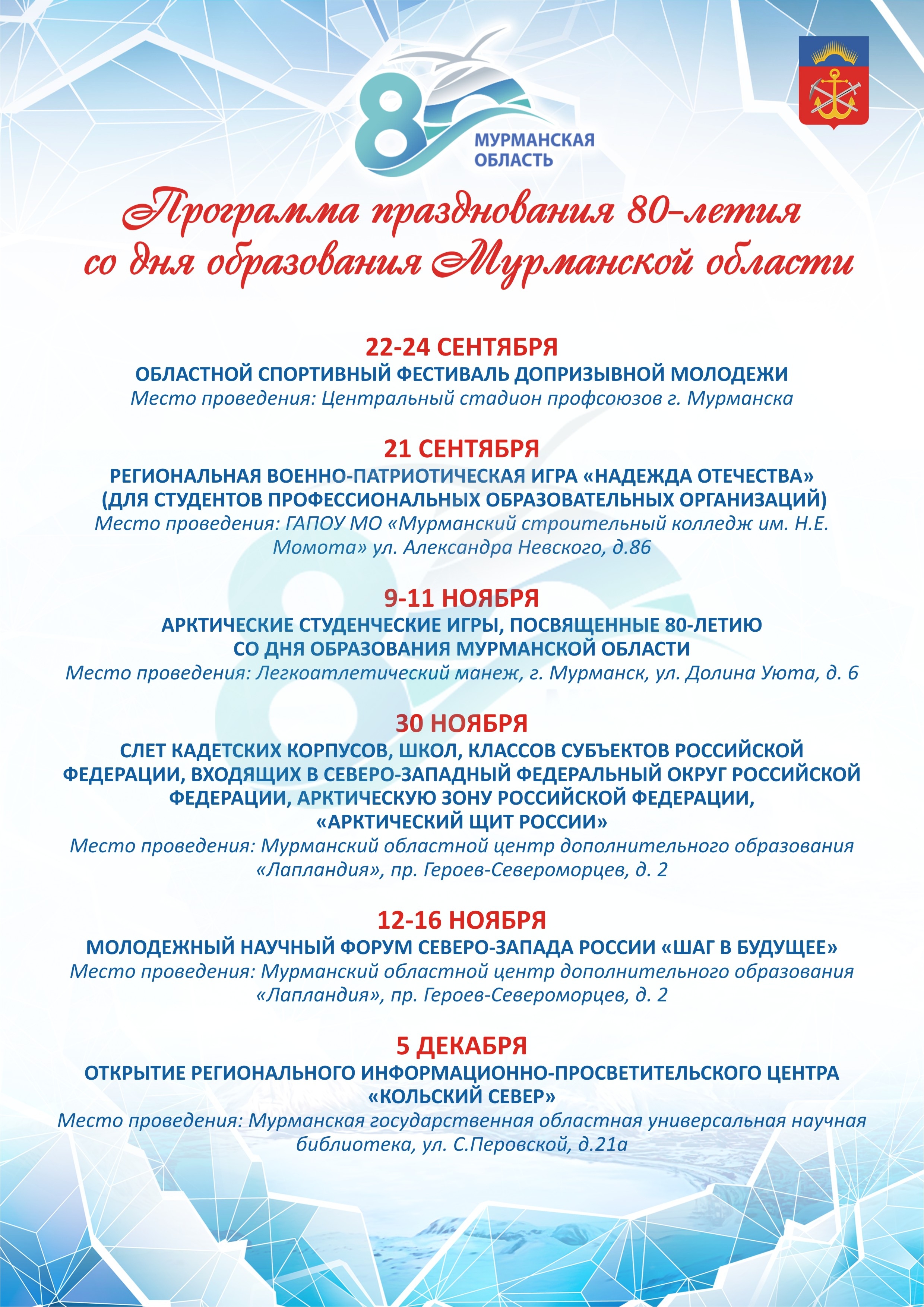 Программа празднования 80-летия Мурманской области